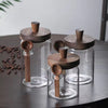 3pcs Airtight Glass Storage Jars with Wooden Lid & Scoop Kitchen Organizer Set