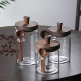 3pcs Airtight Glass Storage Jars with Wooden Lid & Scoop Kitchen Organizer Set