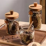 3pcs Airtight Glass Storage Jars with Wooden Lid & Scoop Kitchen Organizer Set