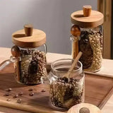 3pcs Airtight Glass Storage Jars with Wooden Lid & Scoop Kitchen Organizer Set SparkelsSparkels