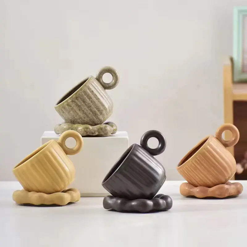 Nordic Ceramic Coffee Cup Set with Saucer