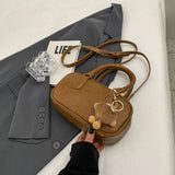 Vintage Mini Boston Bag Cute Shoulder Handbag with Plush Charm