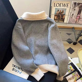 Cozy Half-Zip Knit Sweater Soft Aesthetic Pullover with Contrast Collar