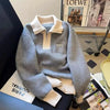 Cozy Half-Zip Knit Sweater Soft Aesthetic Pullover with Contrast Collar