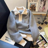 Cozy Half-Zip Knit Sweater Soft Aesthetic Pullover with Contrast Collar