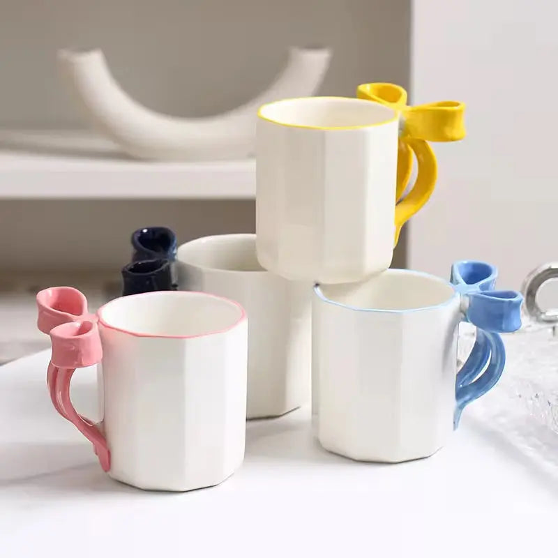 Cute Bow Handle Ceramic Mug Aesthetic Coffee Cup (340ml)