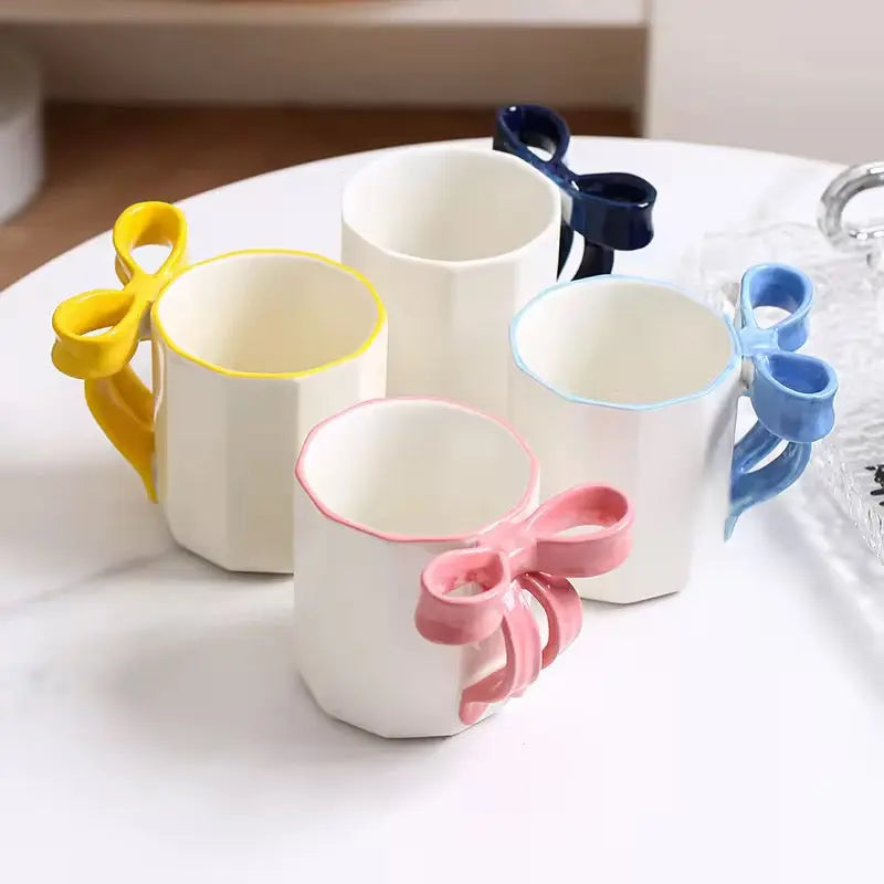 Cute Bow Handle Ceramic Mug Aesthetic Coffee Cup (340ml)