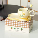 Cute Floral Ceramic Coffee Cup Set with Tray & Spoon