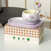 Cute Floral Ceramic Coffee Cup Set with Tray & Spoon