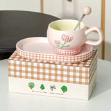 Cute Floral Ceramic Coffee Cup Set with Tray & Spoon