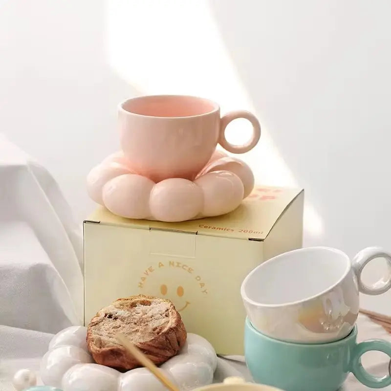 Cute Bubble Base Ceramic Coffee Cup & Saucer Set