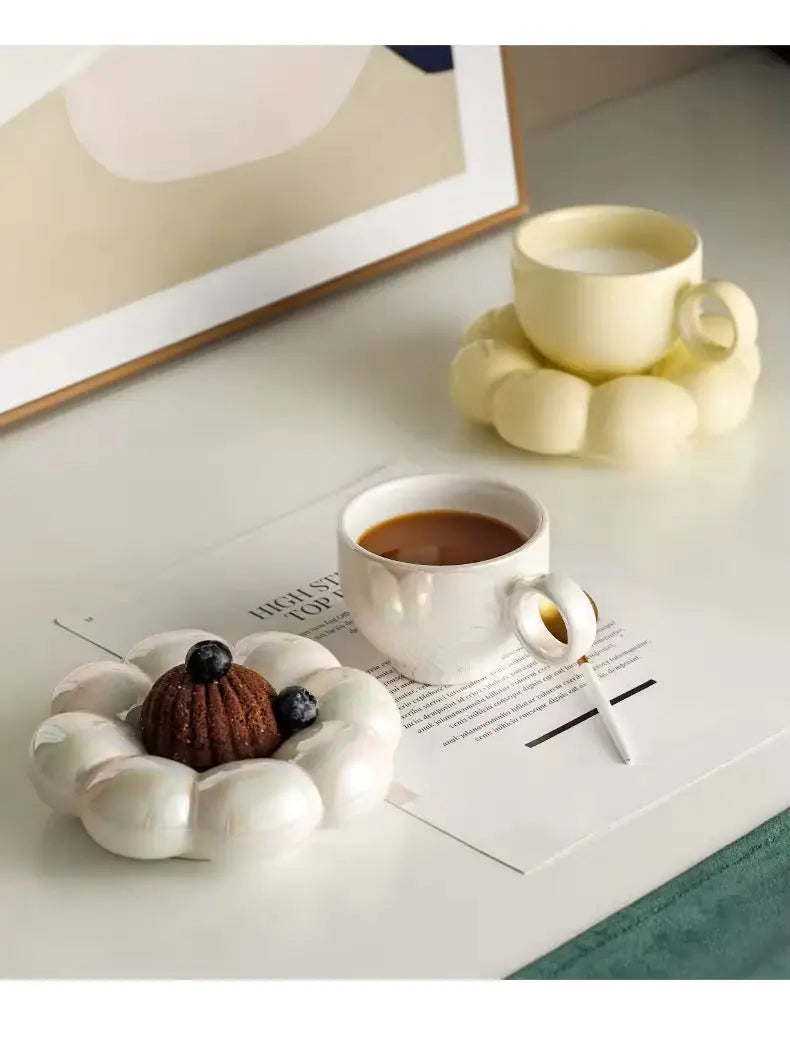 Cute Bubble Base Ceramic Coffee Cup & Saucer Set