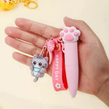 Energetic Cats Trendy Keychain Gel Pen Cute Cat Paw 0.4mm Black Ink Pen