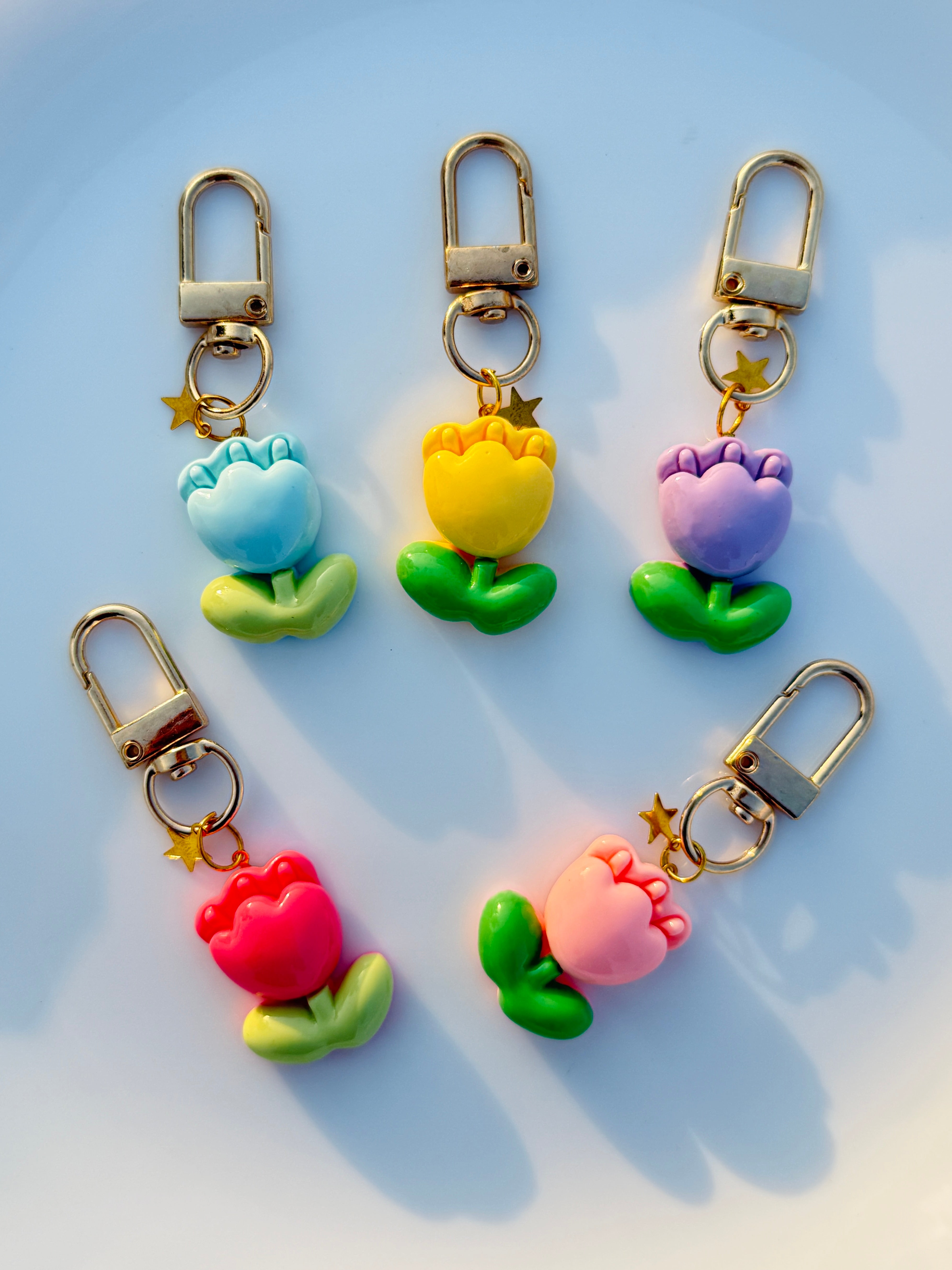 Pastel Tulip Flower Keychain Cute Aesthetic Bag Charm