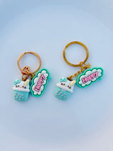 Bubble Tea Phrase Keychain Cute Boba Cup Charm with Pastel Quote Tag