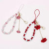 Elegant Beaded Phone Charm with Rose Pendant Aesthetic Wrist Strap Accessory