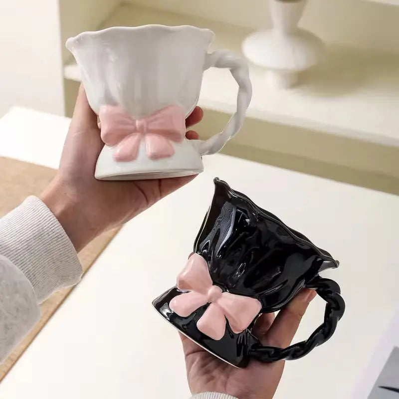 Elegant Bow Ceramic Coffee Mug Aesthetic Vintage Tea Cup