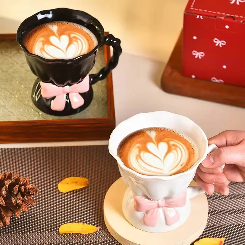 Elegant Bow Ceramic Coffee Mug Aesthetic Vintage Tea Cup