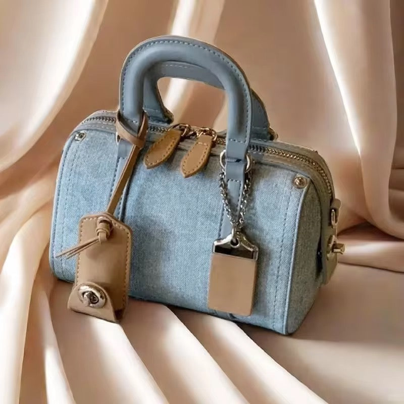 Mini Denim Top Handle Bag Chic Small Shoulder & Crossbody Purse