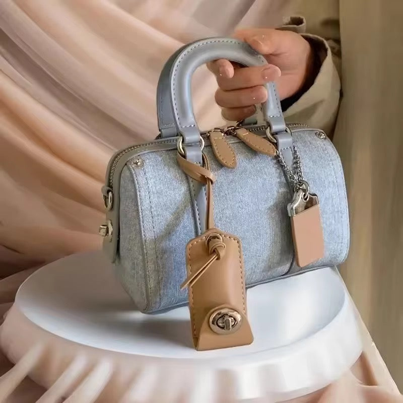 Mini Denim Top Handle Bag Chic Small Shoulder & Crossbody Purse