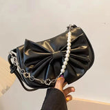 Elegant Bow Shoulder Bag Mini Pearl Chain Handbag