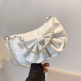 Elegant Bow Shoulder Bag Mini Pearl Chain Handbag
