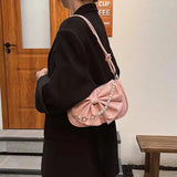 Elegant Bow Shoulder Bag Mini Pearl Chain Handbag