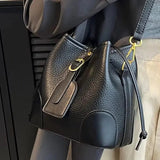 Minimalist Bucket Bag Classic Leather Crossbody & Shoulder Handbag