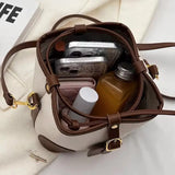 Minimalist Bucket Bag Classic Leather Crossbody & Shoulder Handbag