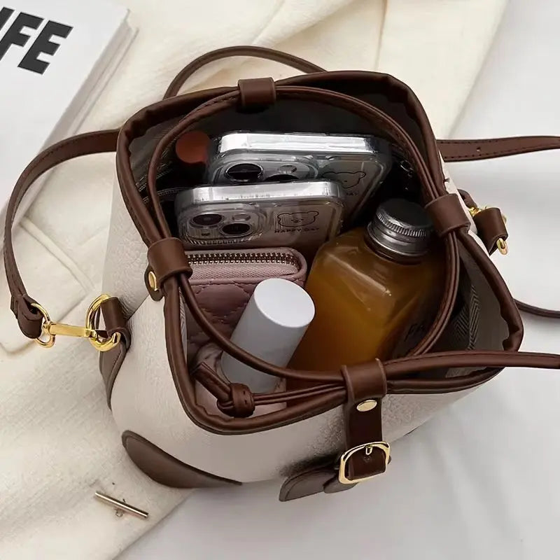 Minimalist Bucket Bag Classic Leather Crossbody & Shoulder Handbag