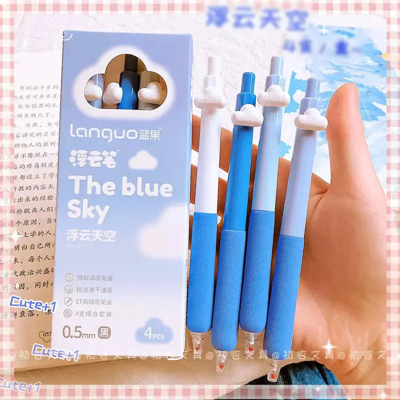 Blue Sky Cloud Gel Pen Set Cute Aesthetic Smooth Writing Pens (4 Pack)