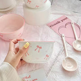 Pack Of 2 Kawaii Bow Ceramic Bowl & Spoon Set