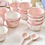 Pack Of 2 Kawaii Bow Ceramic Bowl & Spoon Set