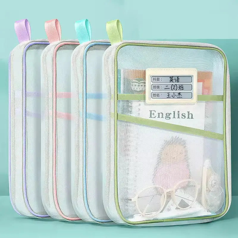 Pastel Mesh Organizer Pouch Aesthetic School & Travel Storage Bag
