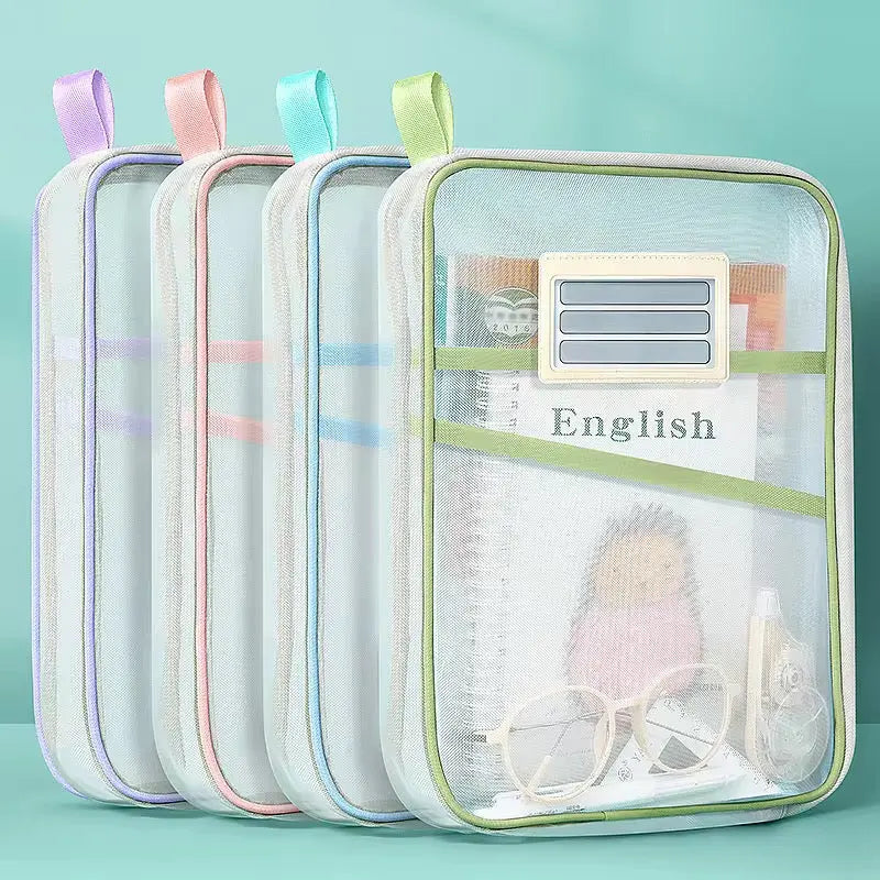 Pastel Mesh Organizer Pouch Aesthetic School & Travel Storage Bag