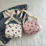 Cute Strawberry Print Corduroy Crossbody Bag