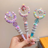 Kawaii Sanrio Inspired Sparkling Gel Pen Kuromi, Hello Kitty Melody Crystal Beaded Rotating Pen Black Ink
