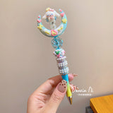 Kawaii Sanrio Inspired Sparkling Gel Pen Kuromi, Hello Kitty Melody Crystal Beaded Rotating Pen Black Ink