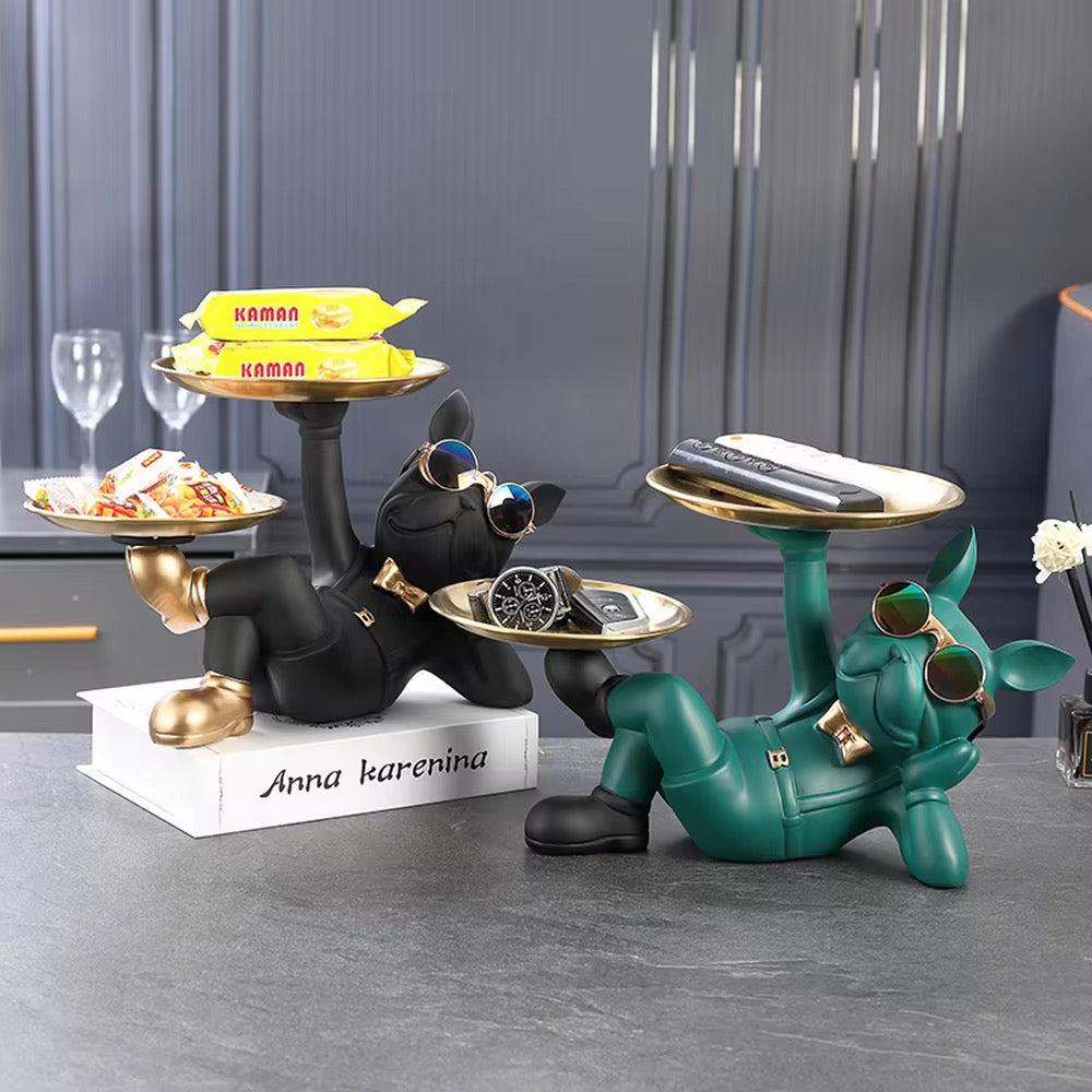 Nordic French Bulldog Resin Tray Cool Dog Figurine Sculpture for Keys, Candy, Snacks & Jewelry Home Decor Statue