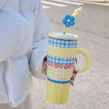 1200ml Mac Straw Thermos Cup Large Stainless Steel Tumbler with Handle & Lid Kawaii Travel Mug for Car, Office & Gifts