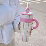 1200ml Mac Straw Thermos Cup Large Stainless Steel Tumbler with Handle & Lid Kawaii Travel Mug for Car, Office & Gifts