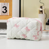 Cute Bow Quilted Cotton Makeup Bag Floral Zipper Cosmetic Organizer for Women & Girls