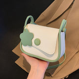 Pastel Colorblock Crossbody Bag with Flower Charm