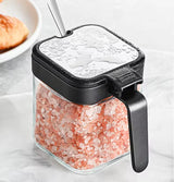 Pack Of Glass Seasoning Jar Heat-Resistant, Moisture-Proof Salt Box with Handle & Spoon Included