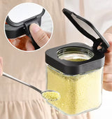 Pack Of Glass Seasoning Jar Heat-Resistant, Moisture-Proof Salt Box with Handle & Spoon Included