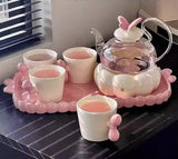 Flower Glass Teapot Set with Candle Warmer Elegant Home Tea Set with Cup & Heater High Beauty Floral Tea Experience