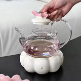 Flower Glass Teapot Set with Candle Warmer Elegant Home Tea Set with Cup & Heater High Beauty Floral Tea Experience