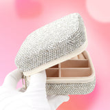 Rhinestone Jewelry Case Portable Sparkling Organizer Box for Rings, Earrings & Necklace