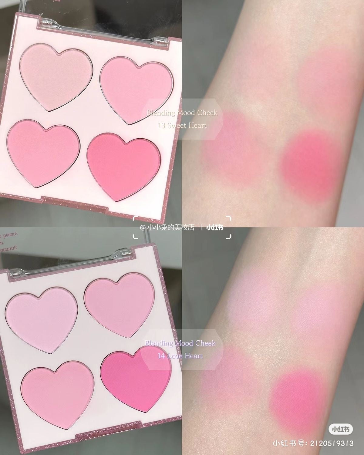 Heart-Shaped 4-Color Matte Blusher Palette Long Lasting Private Label Blush Compact