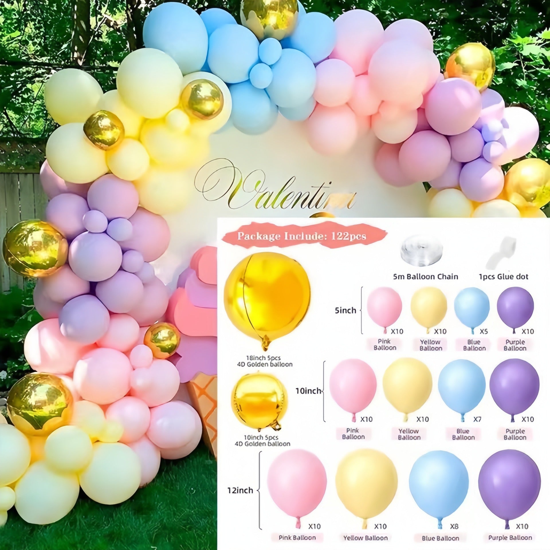122 pcs Pastel Rainbow Balloon Garland Kit